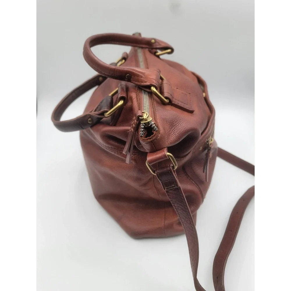 American Leather Co Cognac Brown Pebbled Leather Satchel Crossbody Bag Handbag